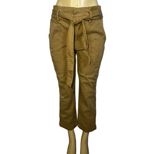 Cabi Capri Pants Womens 4 Khaki Tie Belt Elastic Waist Style 5693 Patch Pockets